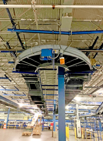elevated interroll portec curves in distribution center
