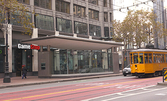 street level subway entrance with streetcar