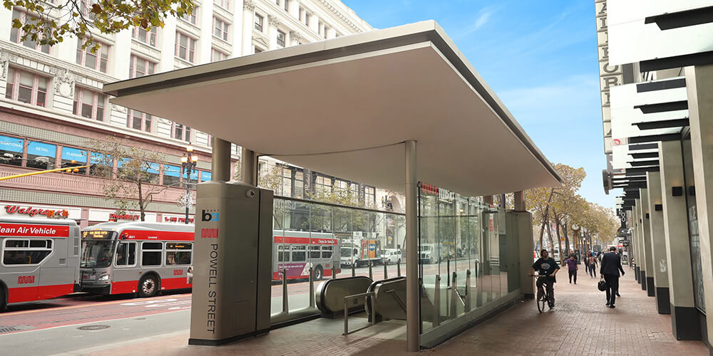 BART canopy for street level subway entrance