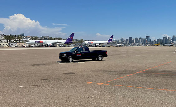 civil electrical construction truck on tarmac