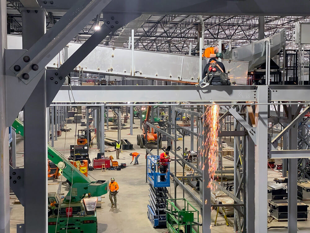 overhead welding at new parcel handling facility