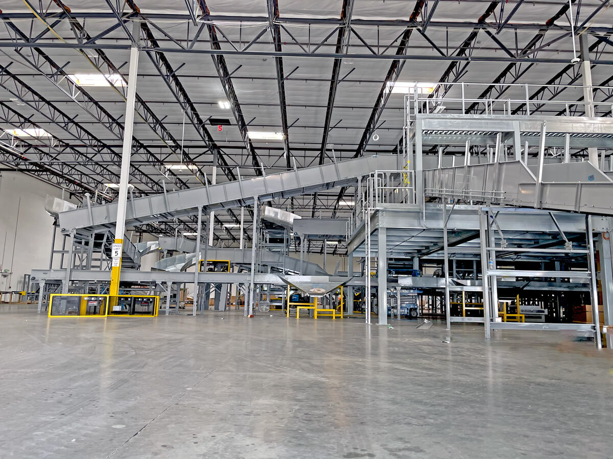 material handling mezzanine solution in parcel delivery center from SilMan Industries