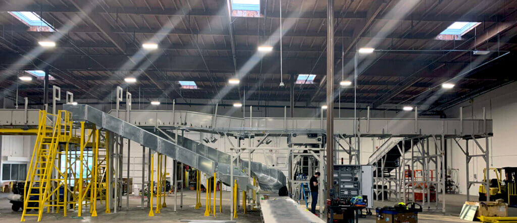 installation in progress of conveyor system at a parcel handling facility