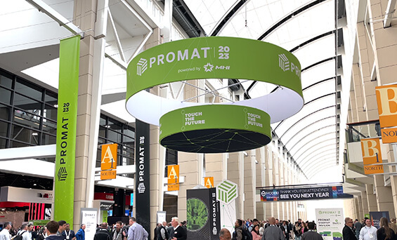 overhead signage at the promat 2023 trade show