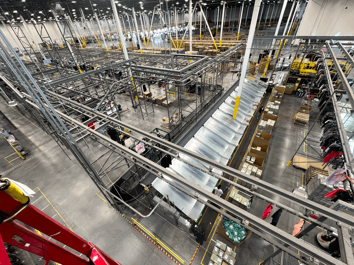 overhead view of e-commerce fulfillment and shipping center