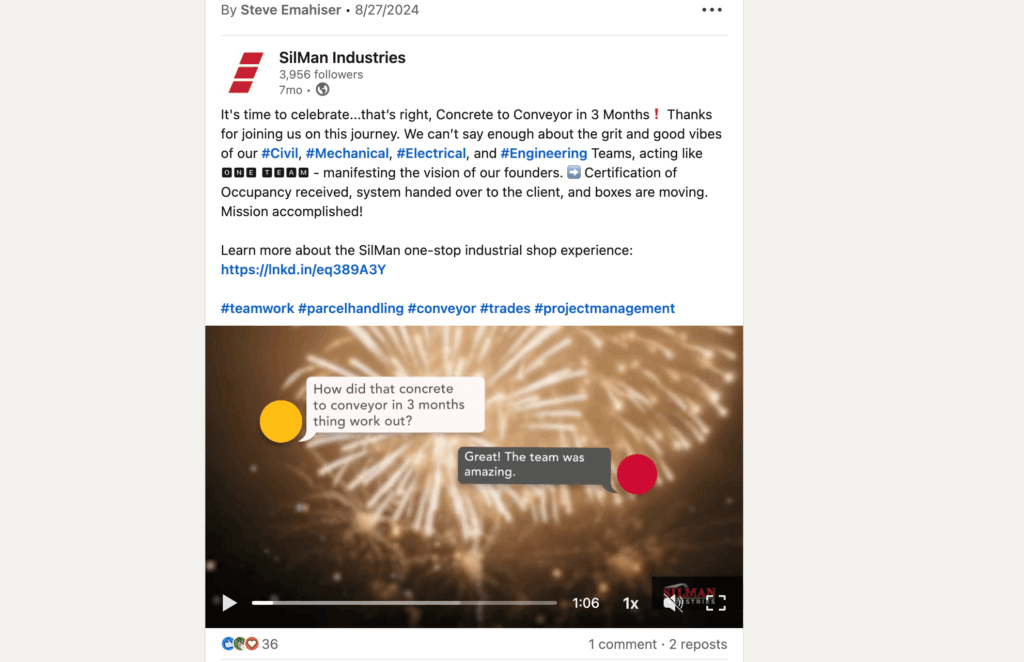 linkedin screenshot tracking 90 days to convert a parking lot into a parcel handling hub: civil, infrastructure, primary power, mechanical installation, electrical implementation and commissioning.